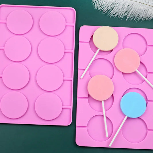5cm Large Round Silicone Lollipop Molds 8 hole with sticks