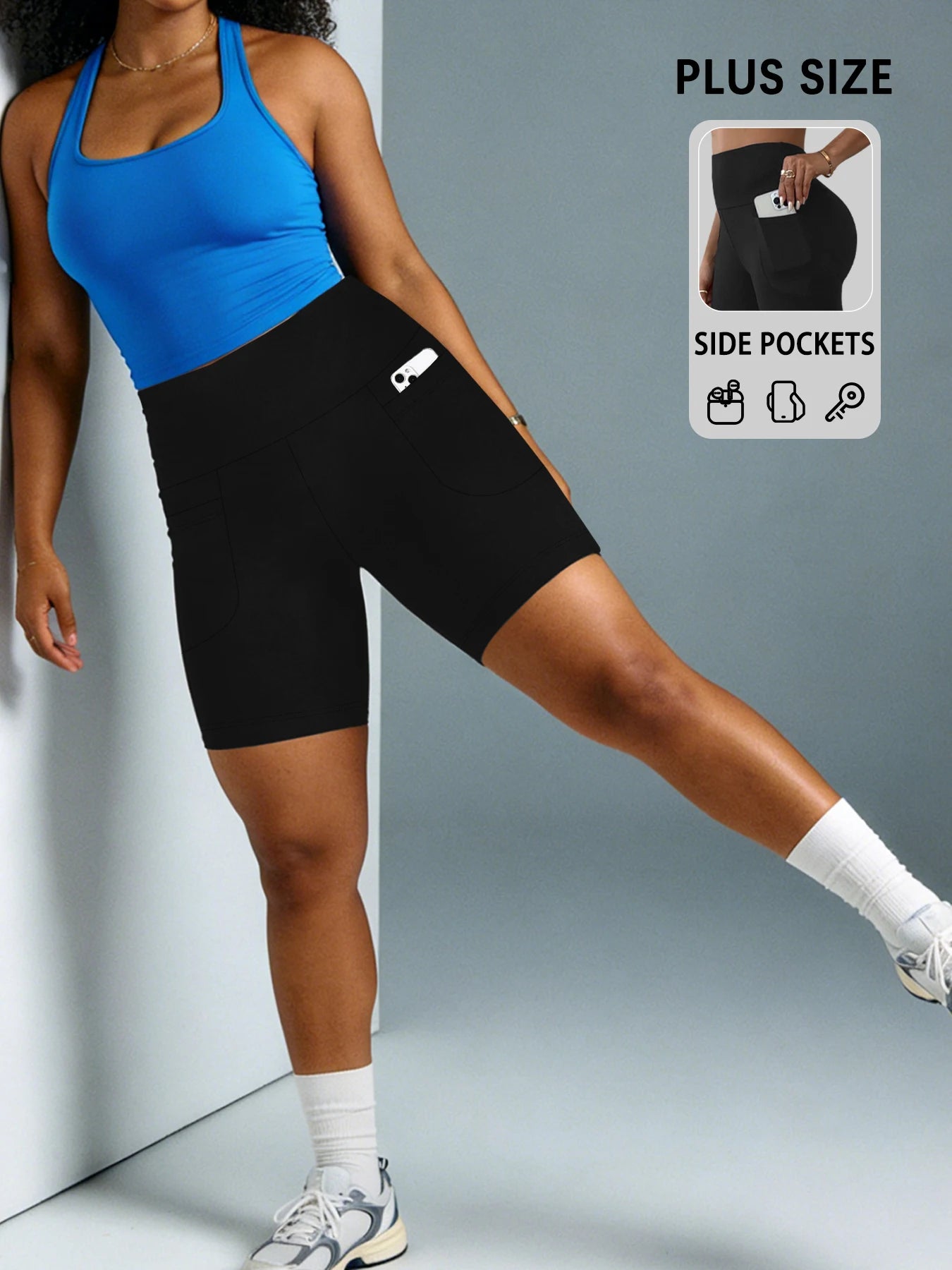Plus Size Women Biker Shorts with Pockets High Waisted Super Soft No See Through Tummy Control Running Yoga