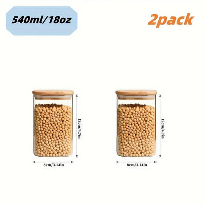   2/4/6/8Pcs Square Glass Sealed Jars, Kitchen Organizers, Storage Containers with Bamboo Lids, Glass Jars, Multi-Capacity Combination Set, Coffee Storage Containers, Suitable for Kitchen Spices, Coffee, Grains, Candies, Coo