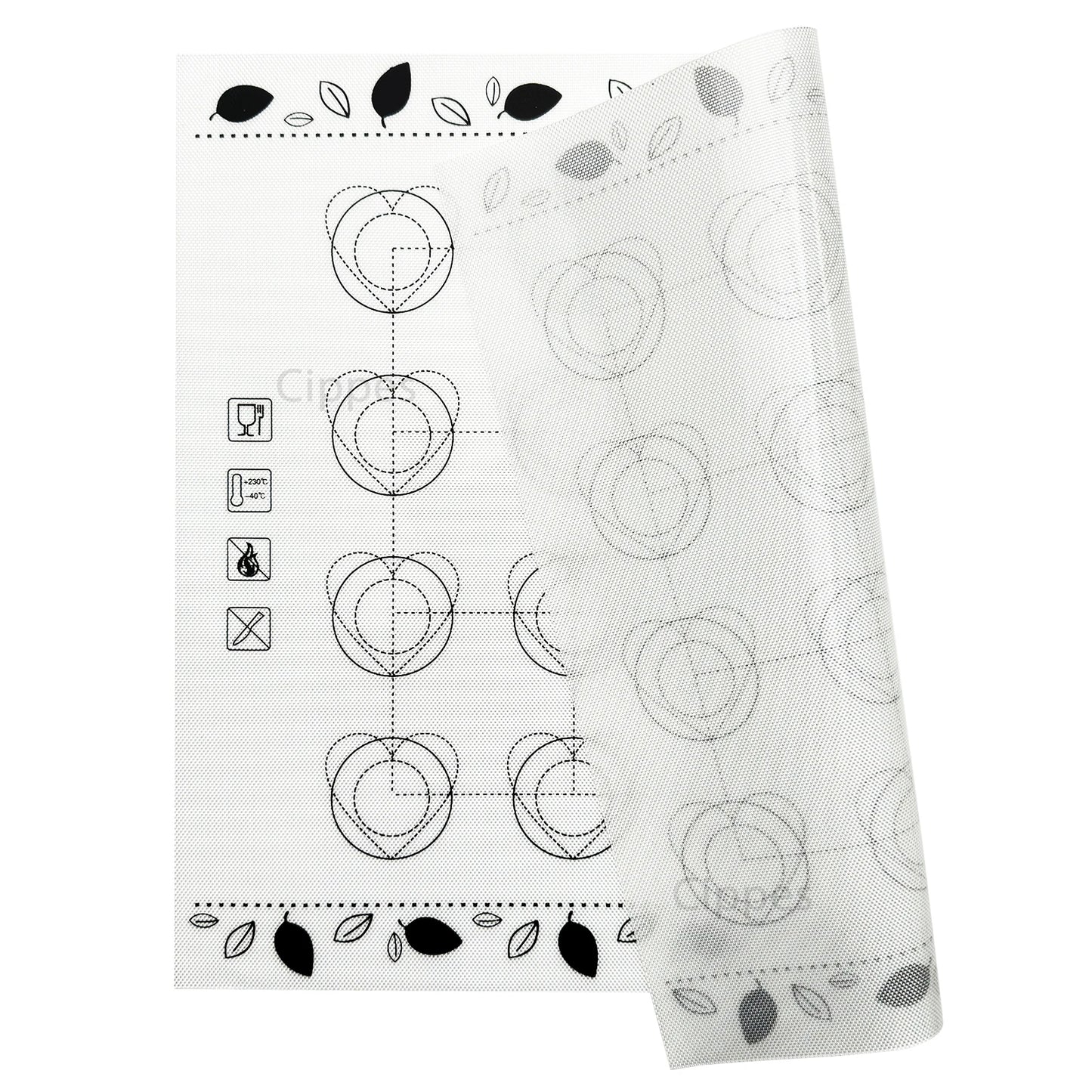 Baking Mat for Oven, Small 29 x 26cm, White, with Circles & Hearts Patterns, Reusable Non Stick Bakeware Mats for Cookie Macaron