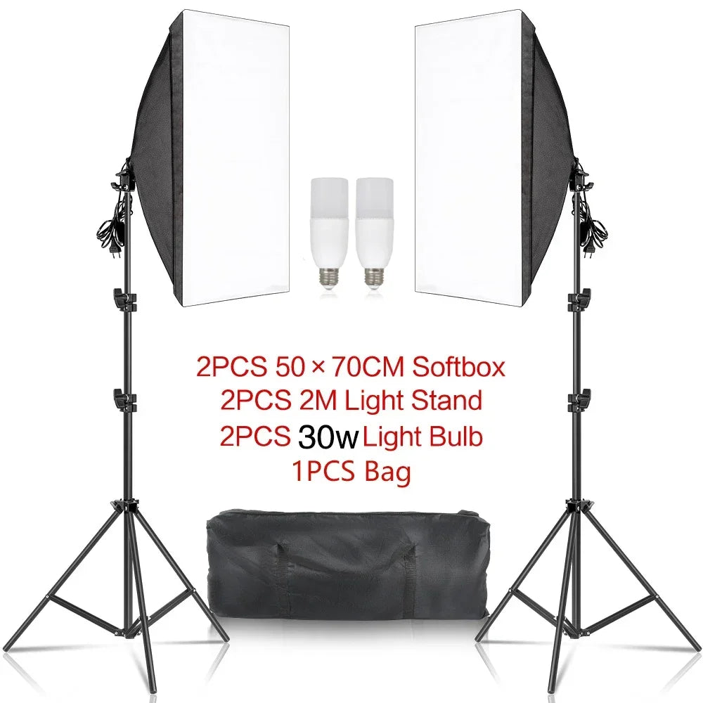 Photography 50x70CM Softbox Light Kits Professional Light System With E27 Photographic Bulbs Photo Studio Equipment