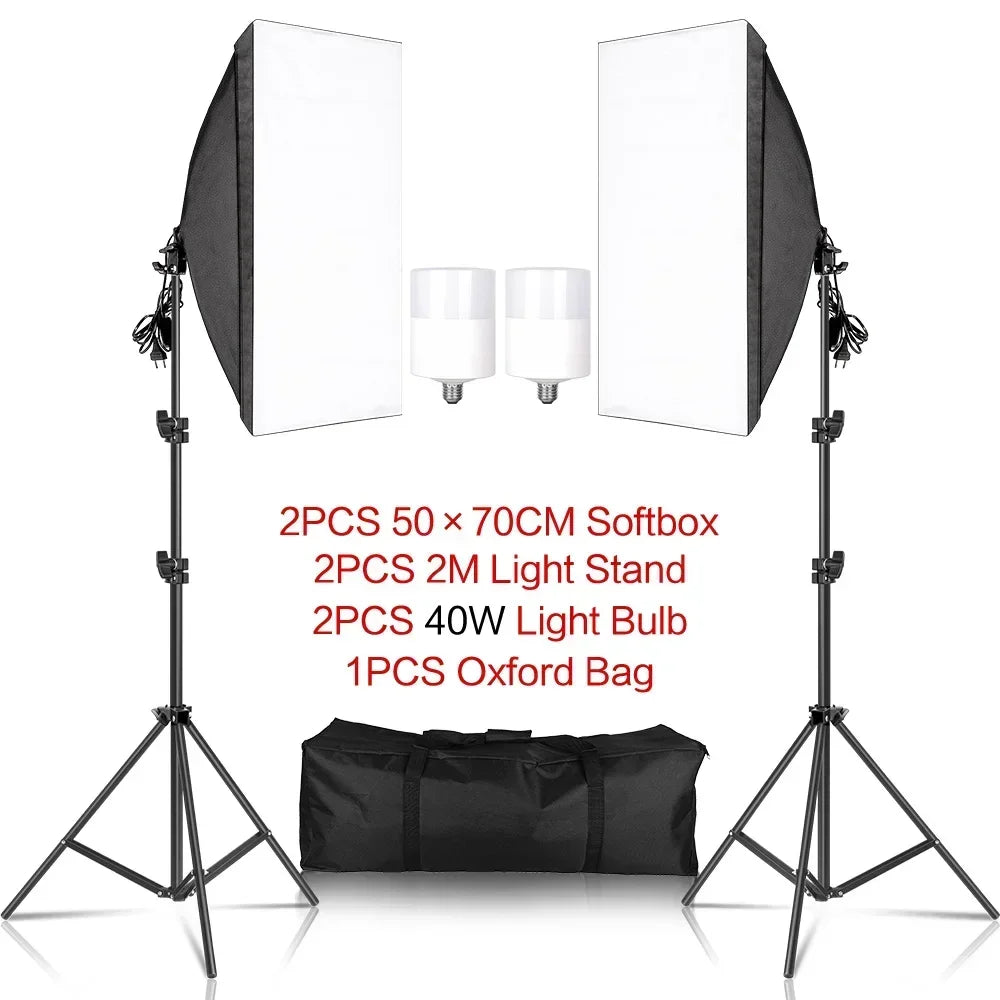 Photography 50x70CM Softbox Light Kits Professional Light System With E27 Photographic Bulbs Photo Studio Equipment
