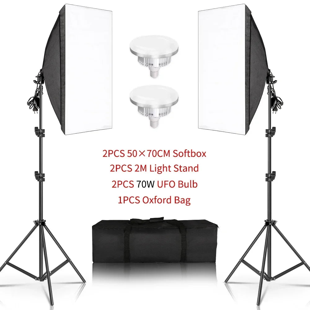 Photography 50x70CM Softbox Light Kits Professional Light System With E27 Photographic Bulbs Photo Studio Equipment