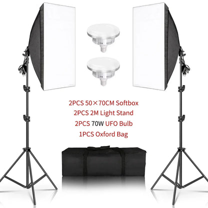 Photography 50x70CM Softbox Light Kits Professional Light System With E27 Photographic Bulbs Photo Studio Equipment