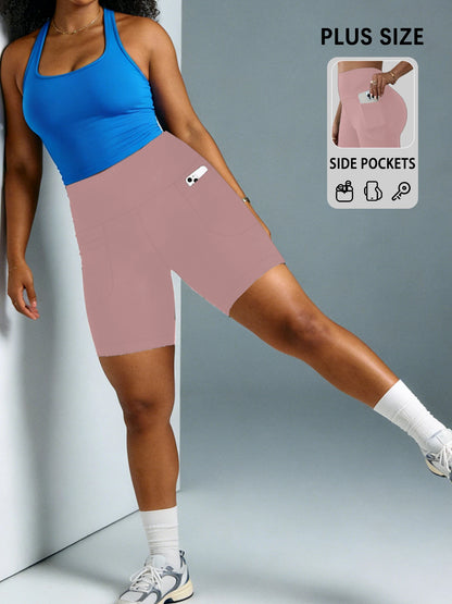 Plus Size Women Biker Shorts with Pockets High Waisted Super Soft No See Through Tummy Control Running Yoga