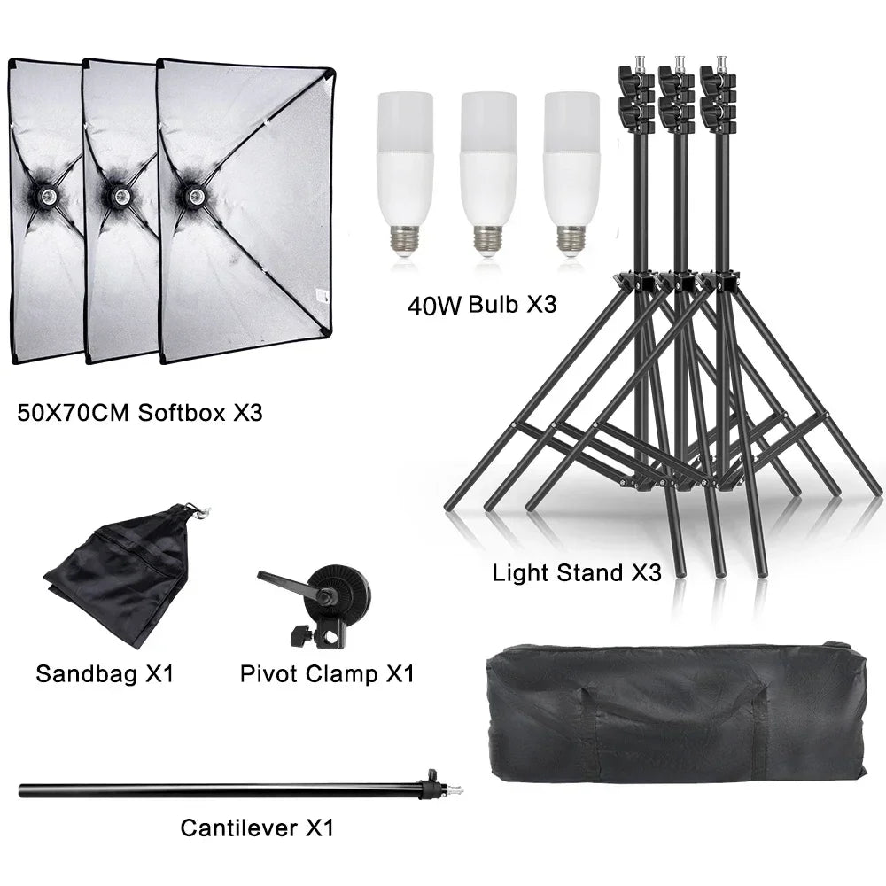 Photography 50x70CM Softbox Light Kits Professional Light System With E27 Photographic Bulbs Photo Studio Equipment