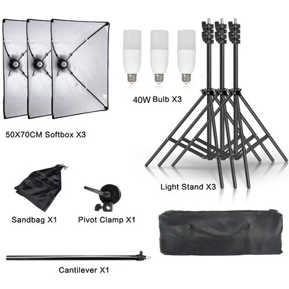 Photography 50x70CM Softbox Light Kits Professional Light System With E27 Photographic Bulbs Photo Studio Equipment