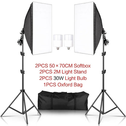 Photography 50x70CM Softbox Light Kits Professional Light System With E27 Photographic Bulbs Photo Studio Equipment