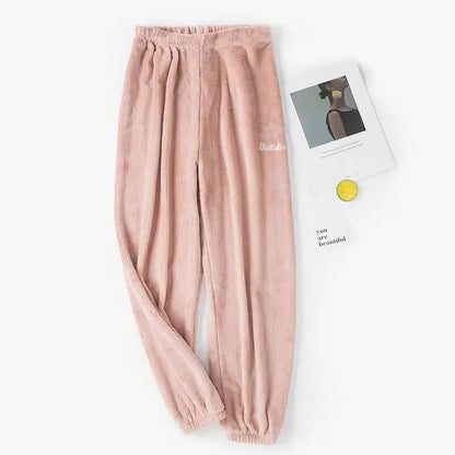 Winter Plush Thermal Pajama Pants for Women Soft Fleece Lined Lounge Wear Comfortable Elastic Waist Warm Home Sleepwear