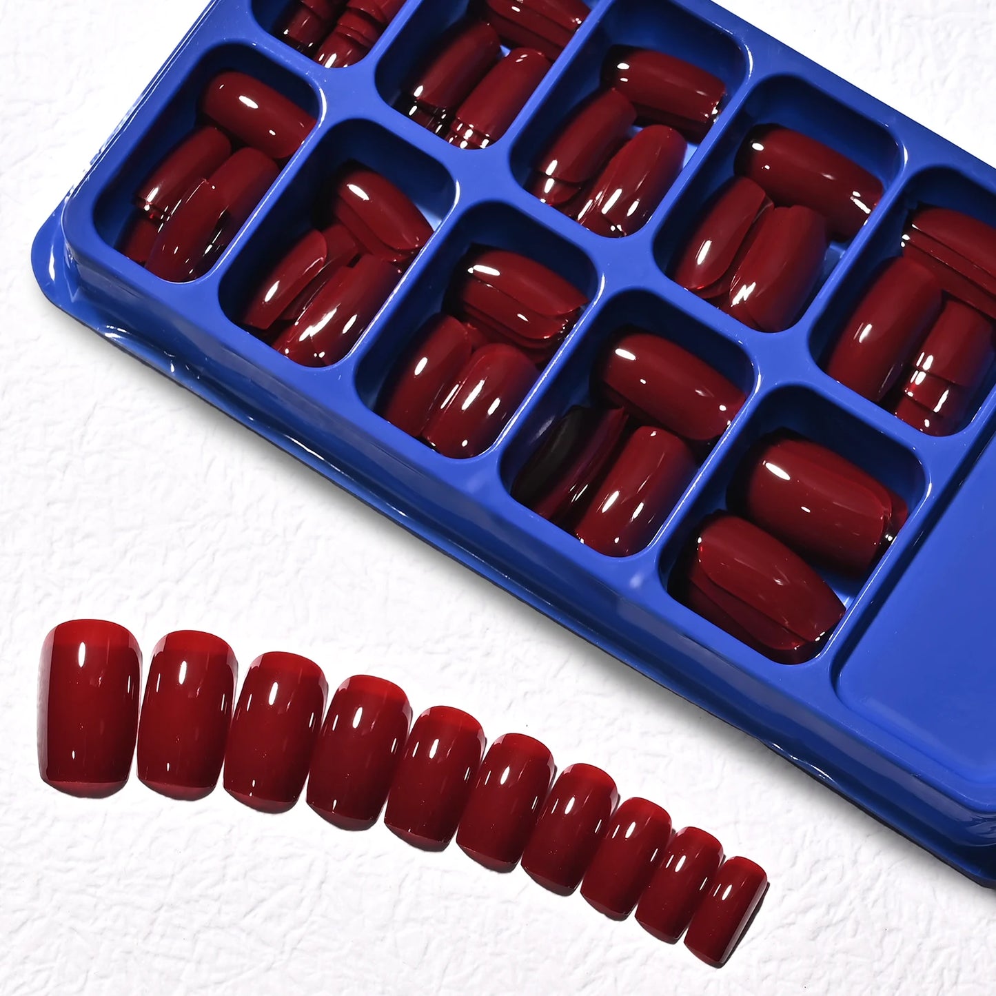 120pcs Wine Red Press On Nails Medium Square Glossy Solid Color Fake Nails, Full Cover Acrylic False Nails for Women, Daily & Pa