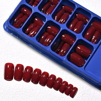 120pcs Wine Red Press On Nails Medium Square Glossy Solid Color Fake Nails, Full Cover Acrylic False Nails for Women, Daily & Pa