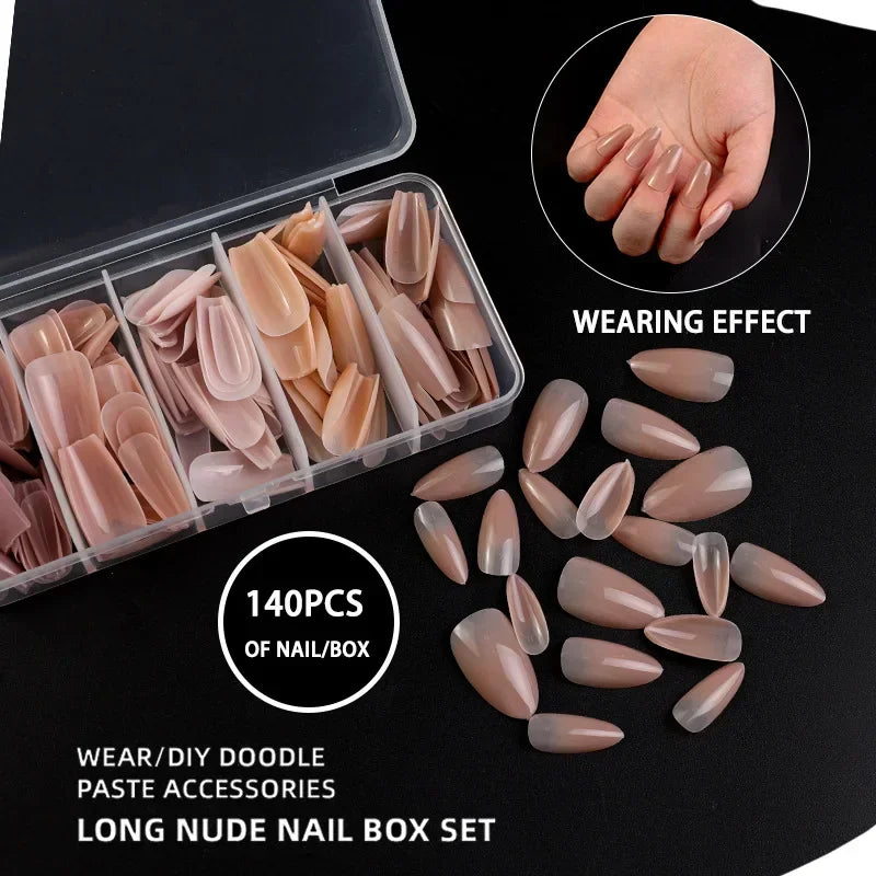 140PCS Skin Tones Press on Nails 3-IN-1 Nude Natural Soft Nail Tips Set Ultra-Fit Gel Nail Extensions Easy Manicure DIY