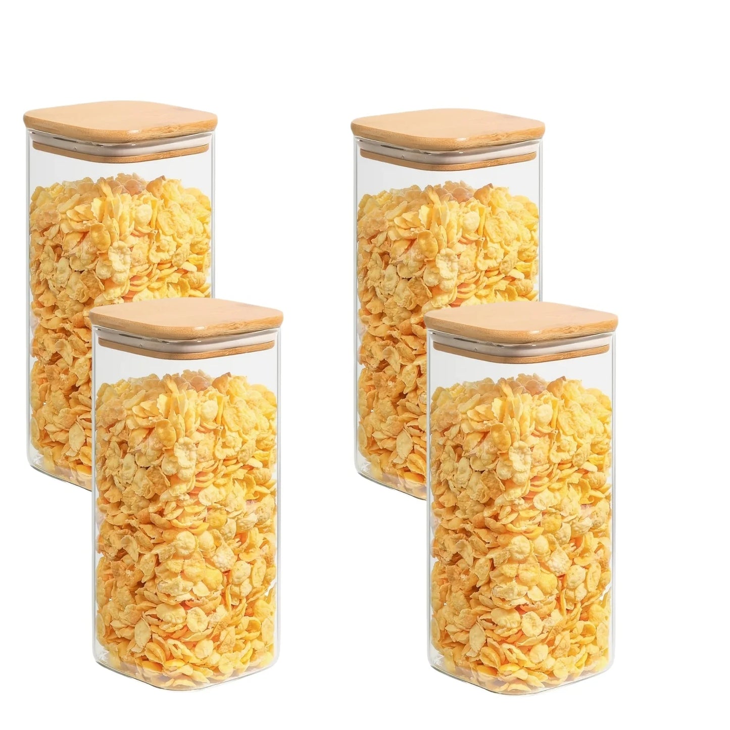   2/4/6/8Pcs Square Glass Sealed Jars, Kitchen Organizers, Storage Containers with Bamboo Lids, Glass Jars, Multi-Capacity Combination Set, Coffee Storage Containers, Suitable for Kitchen Spices, Coffee, Grains, Candies, Coo