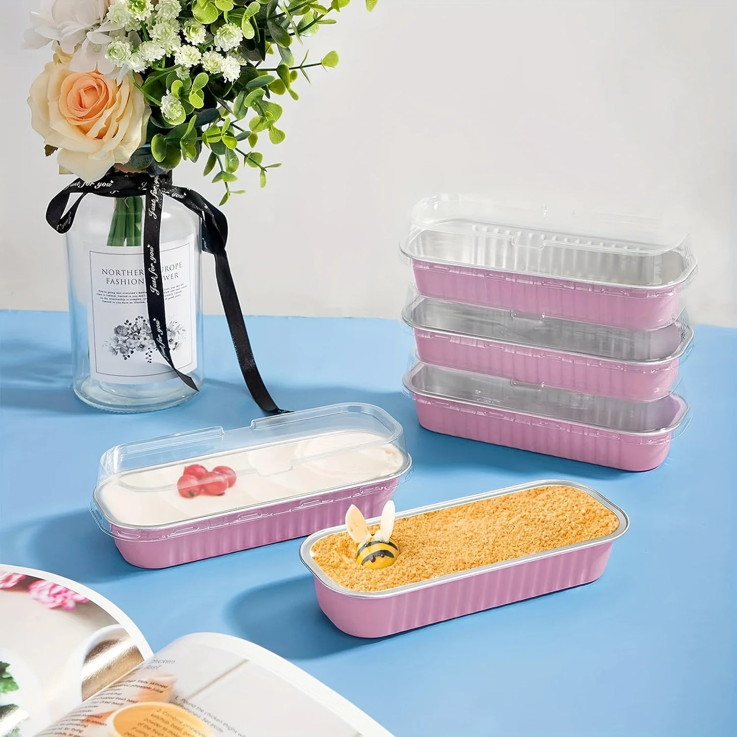 30 Pack Mini Loaf Baking Pans with Lids (6.8oz) Rectangle Aluminum Foil Baking Box Cake Pan  Bread Mold baking tray bakeware