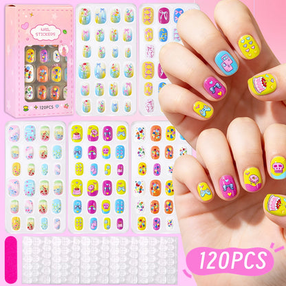 120Pcs Children's Press on Nails Kids Cartoon Acrylic Fake Nails Tips Kawaii Girl Full Cover Short False Nails With Jelly Glue#@