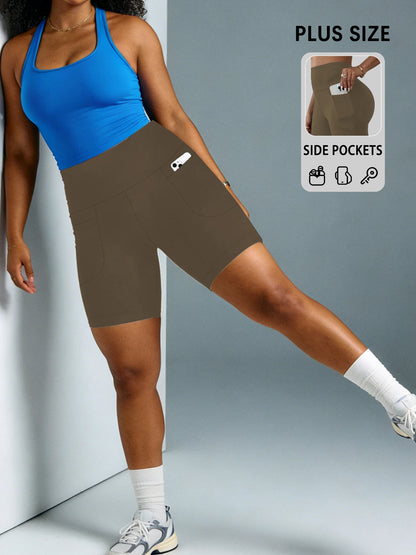 Plus Size Women Biker Shorts with Pockets High Waisted Super Soft No See Through Tummy Control Running Yoga