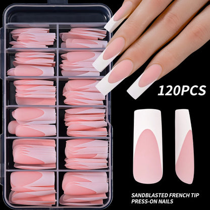 120Pcs Glossy Pink French Press On Nails 12-Sizes Long Square Fake Nails White Edge Design Full Cover False French Nails Tips t