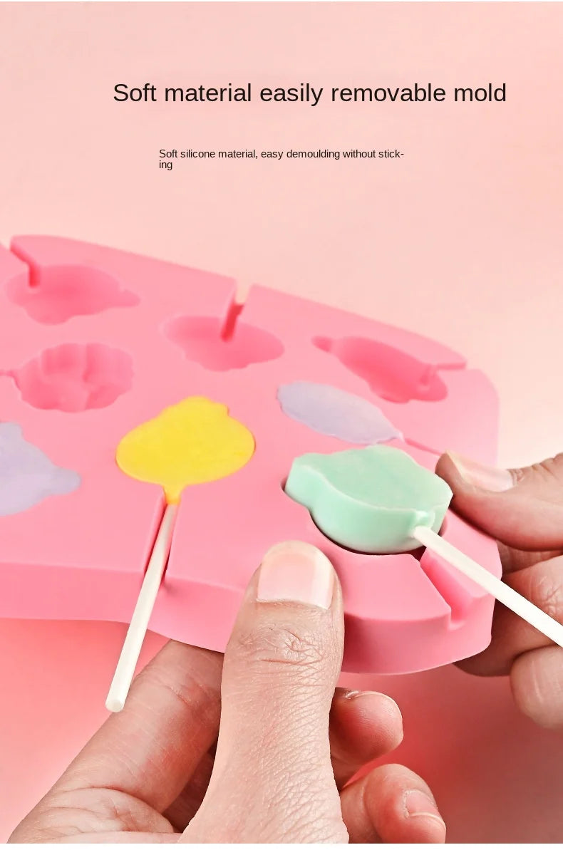 5cm Large Round Silicone Lollipop Molds 8 hole with sticks