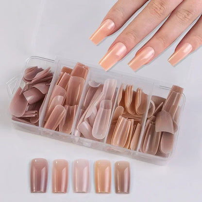 140PCS Skin Tones Press on Nails 3-IN-1 Nude Natural Soft Nail Tips Set Ultra-Fit Gel Nail Extensions Easy Manicure DIY