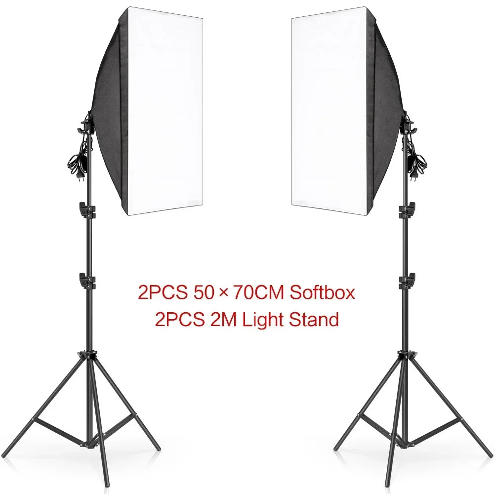 Photography 50x70CM Softbox Light Kits Professional Light System With E27 Photographic Bulbs Photo Studio Equipment