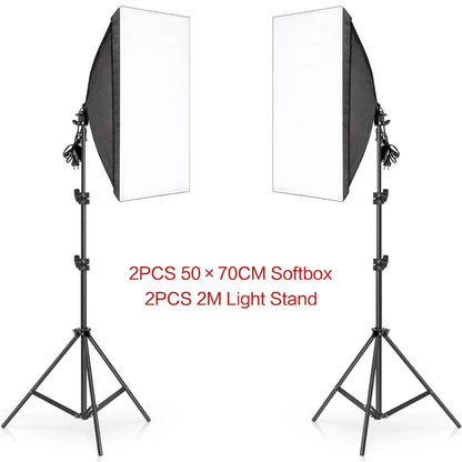 Photography 50x70CM Softbox Light Kits Professional Light System With E27 Photographic Bulbs Photo Studio Equipment