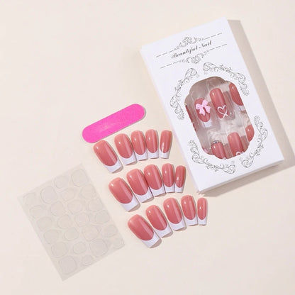Fashionable Bows Square Press On Nails 24 Pcs French Tip Acrylic False Nails Drop Shipping