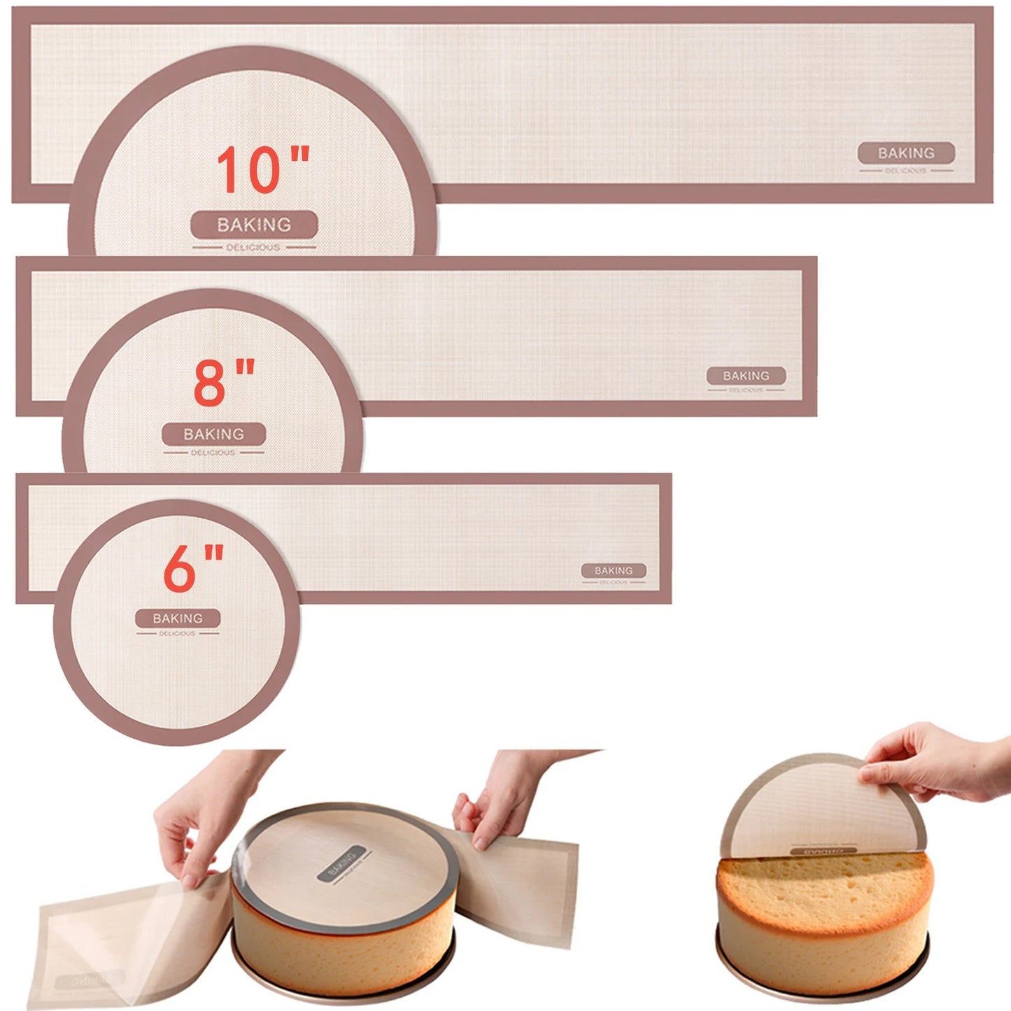Silicone Baking Mat for 6, 8, 10 Inch Cake Pan Easy Clean Nonstick Silicone Liners for Baking Cheesecake Pan