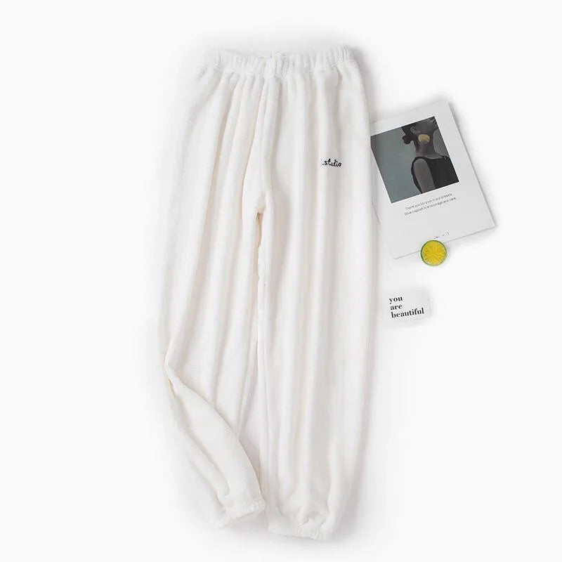 Winter Plush Thermal Pajama Pants for Women Soft Fleece Lined Lounge Wear Comfortable Elastic Waist Warm Home Sleepwear