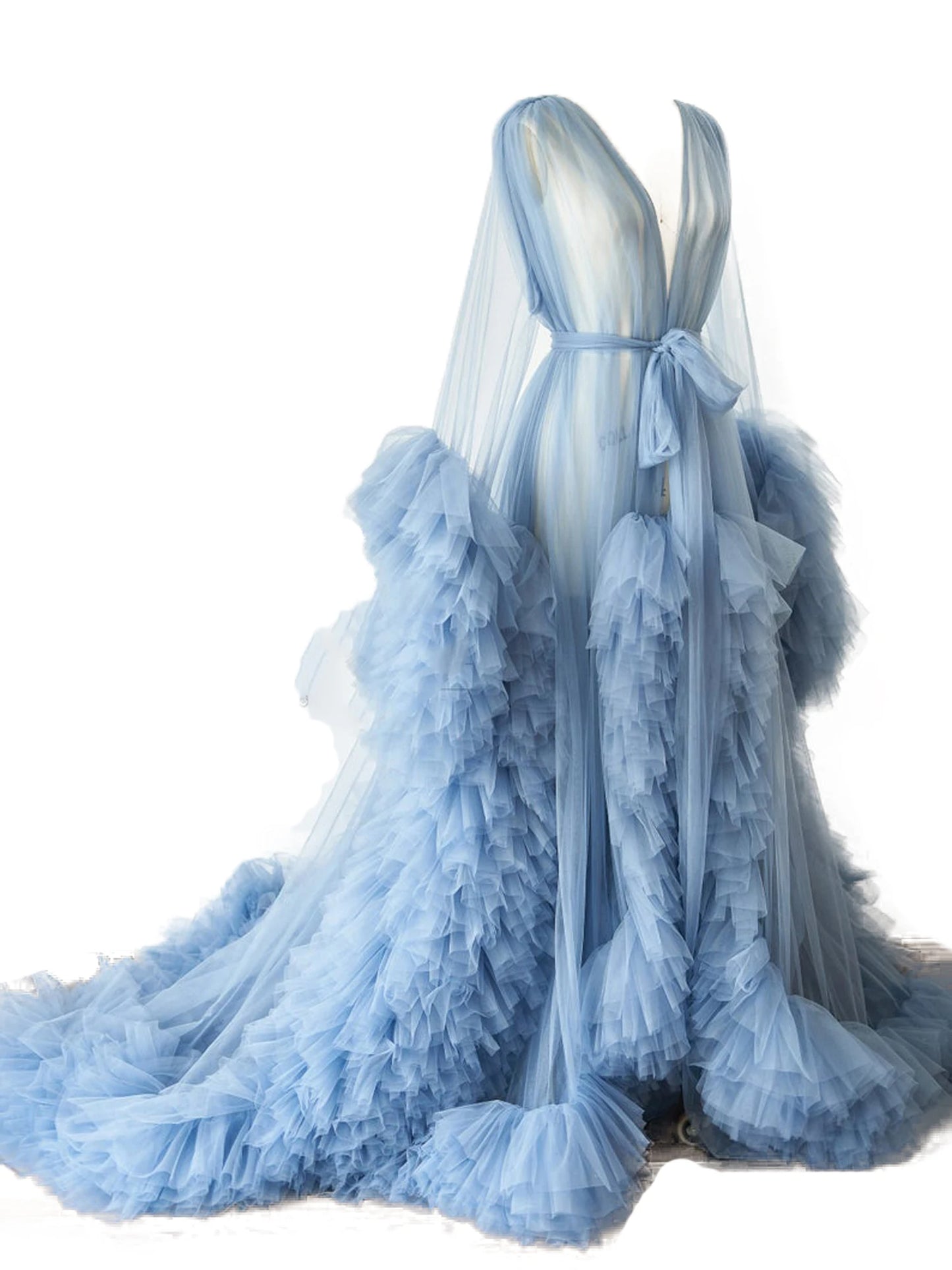 Women's Dressing Gown Perspective Sheer Long Tulle Robe Puffy Pregnancy Maternity Dress for Baby Shower Nightgown Sleepwear
