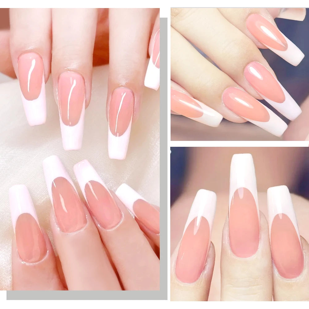 120Pcs Glossy Pink French Press On Nails 12-Sizes Long Square Fake Nails White Edge Design Full Cover False French Nails Tips t
