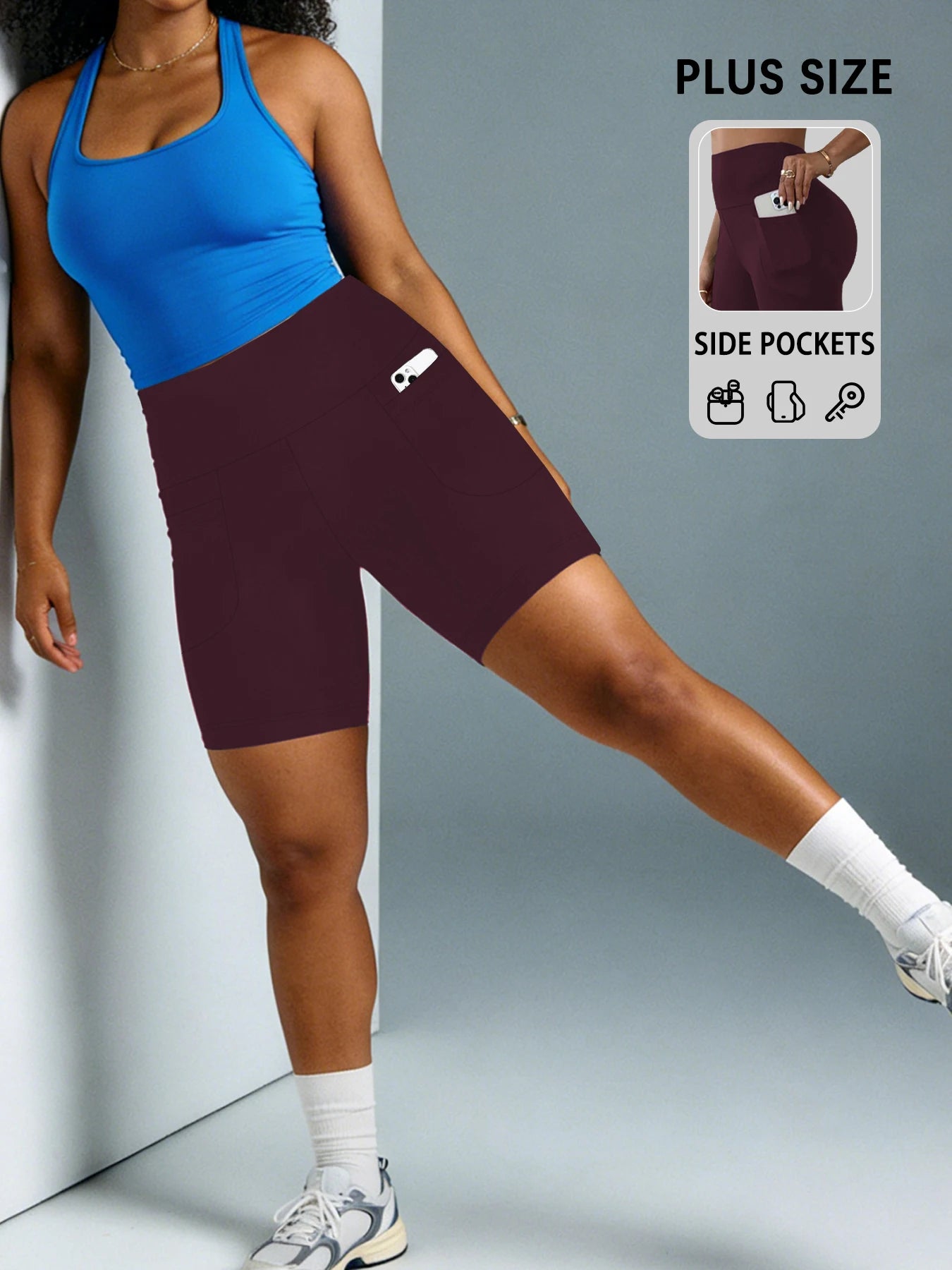 Plus Size Women Biker Shorts with Pockets High Waisted Super Soft No See Through Tummy Control Running Yoga