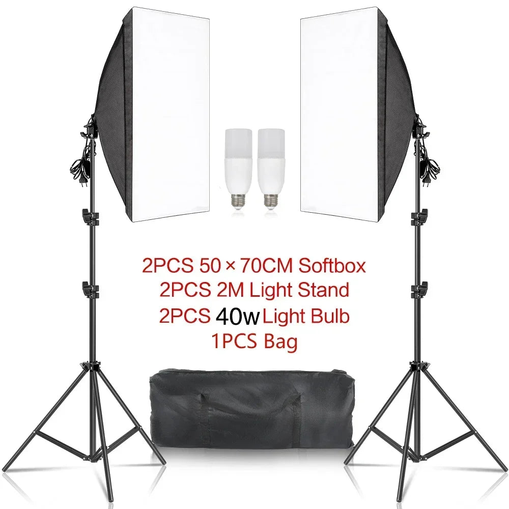 Photography 50x70CM Softbox Light Kits Professional Light System With E27 Photographic Bulbs Photo Studio Equipment