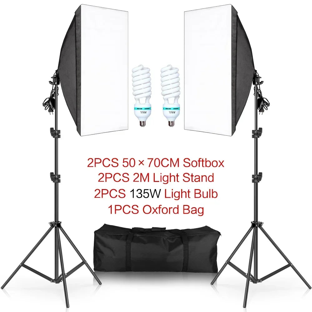 Photography 50x70CM Softbox Light Kits Professional Light System With E27 Photographic Bulbs Photo Studio Equipment