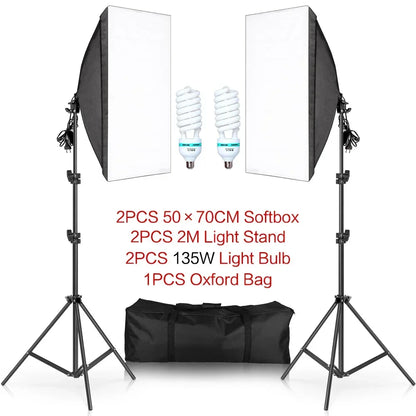 Photography 50x70CM Softbox Light Kits Professional Light System With E27 Photographic Bulbs Photo Studio Equipment