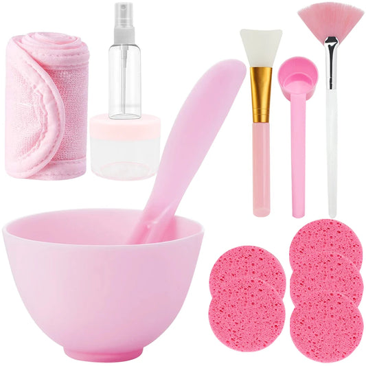 15pcs Face Skin Care Set Beauty Tools Mask Mixing Bowl Silicone Facial Mask Brushes Compressed Facial Sponges Spray Beauty Tool