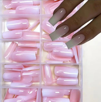 120pcs Pink To White Ombre Press-On Nails For Women Pink Gradient Medium Square Fasle Nails Glossy Finish Durable Fake Nail Tips