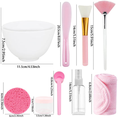 15pcs Face Skin Care Set Beauty Tools Mask Mixing Bowl Silicone Facial Mask Brushes Compressed Facial Sponges Spray Beauty Tool