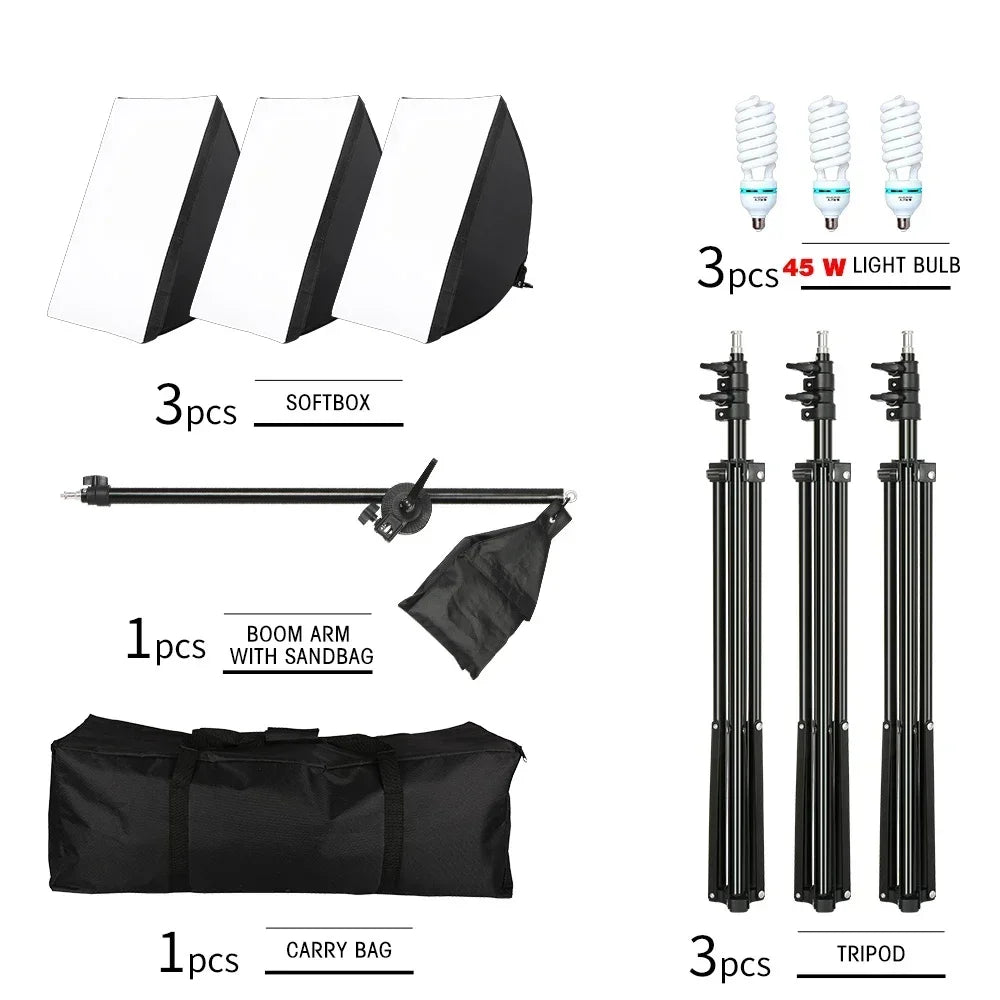 Photography 50x70CM Softbox Light Kits Professional Light System With E27 Photographic Bulbs Photo Studio Equipment