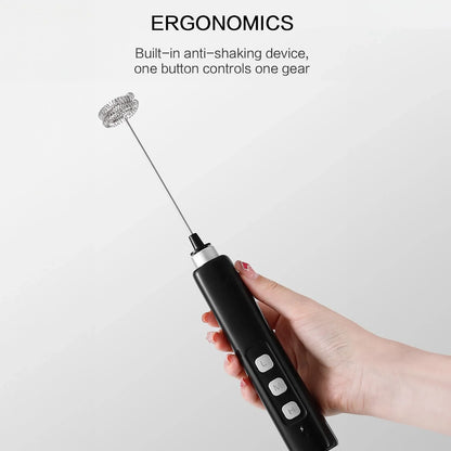 Handheld USB Rechargeable Mixer - Mini Electric Milk Frother with 3 Speeds, Whisking & Baking Aid, Multi-functional Attachments