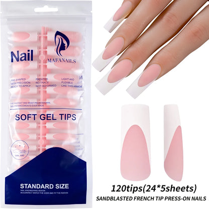 120Pcs Glossy Pink French Press On Nails 12-Sizes Long Square Fake Nails White Edge Design Full Cover False French Nails Tips t