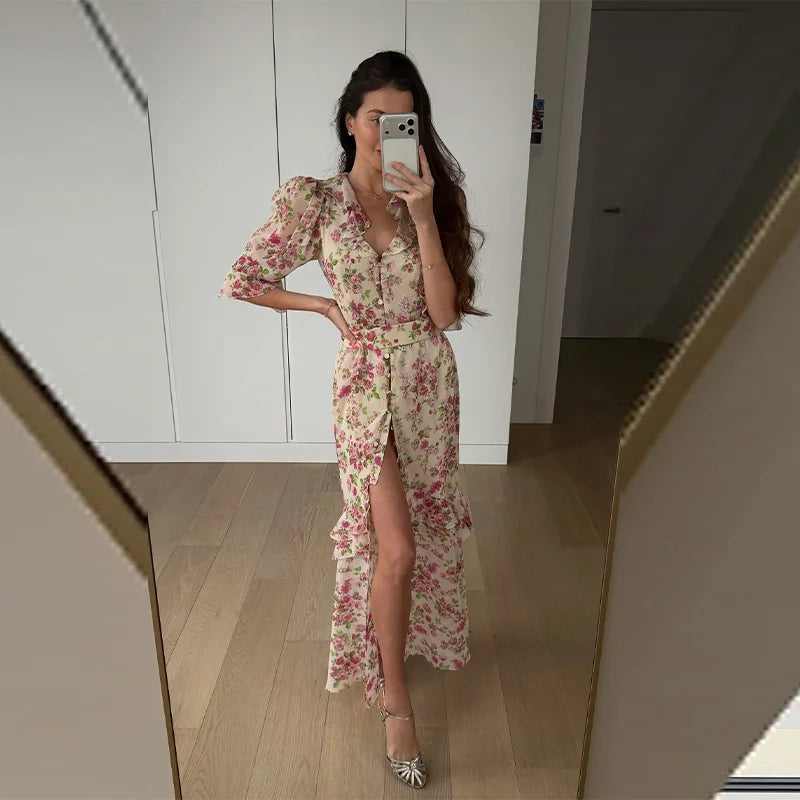 Elegant Printed Women's Summer Dress Sleeveless Halter Waist-closed A-line Lady Dresses Spring Fashion Female Vacation Robe 2026