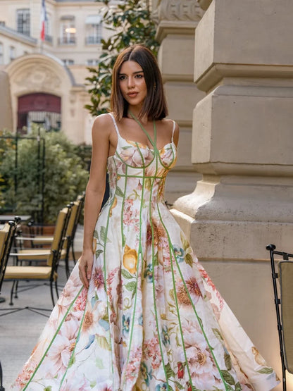 Elegant Printed Women's Summer Dress Sleeveless Halter Waist-closed A-line Lady Dresses Spring Fashion Female Vacation Robe 2026