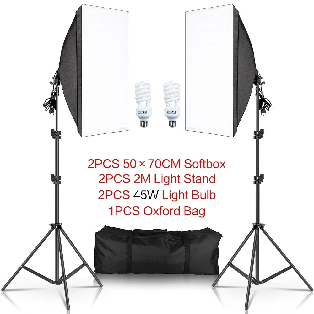 Photography 50x70CM Softbox Light Kits Professional Light System With E27 Photographic Bulbs Photo Studio Equipment