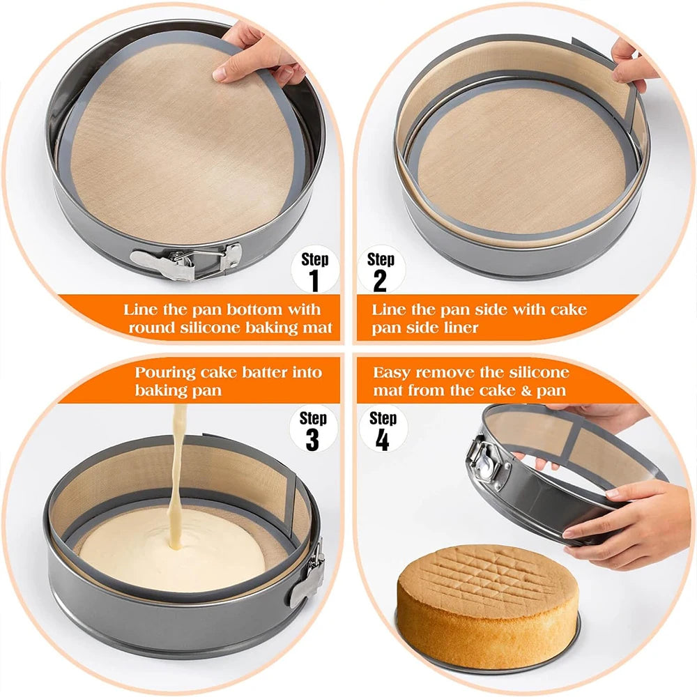 Silicone Baking Mat for 6, 8, 10 Inch Cake Pan Easy Clean Nonstick Silicone Liners for Baking Cheesecake Pan