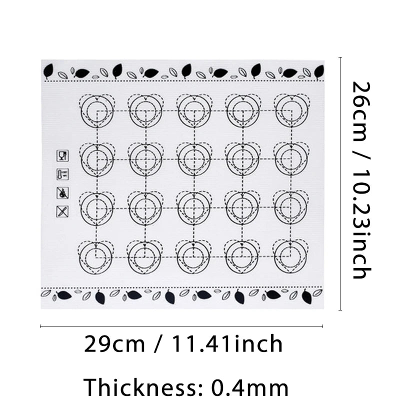 Baking Mat for Oven, Small 29 x 26cm, White, with Circles & Hearts Patterns, Reusable Non Stick Bakeware Mats for Cookie Macaron