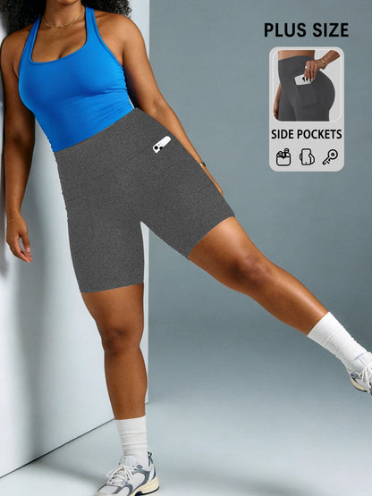 Plus Size Women Biker Shorts with Pockets High Waisted Super Soft No See Through Tummy Control Running Yoga