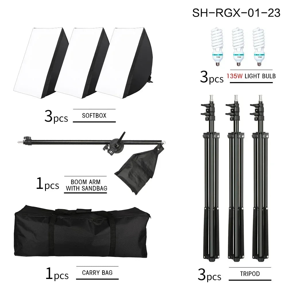 Photography 50x70CM Softbox Light Kits Professional Light System With E27 Photographic Bulbs Photo Studio Equipment