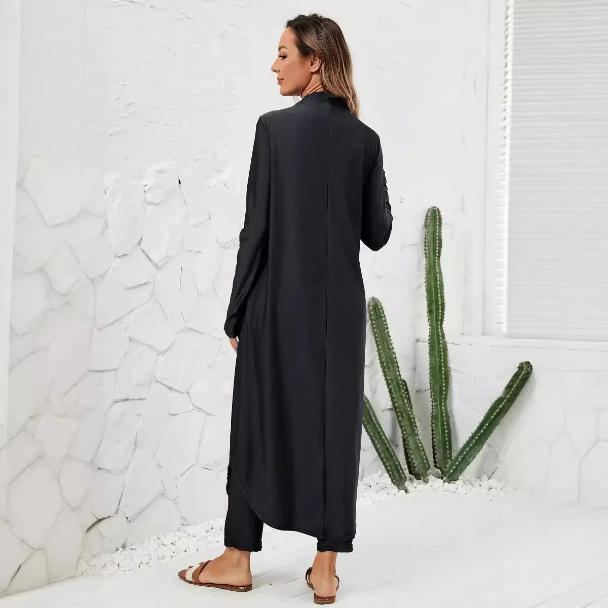 Black Modest Swimwear Women with Swim Cap 2025 Summer Swimsuit 3 Piece Set Burkini Muslim Mujer Robe Femme Musulmane Clothing