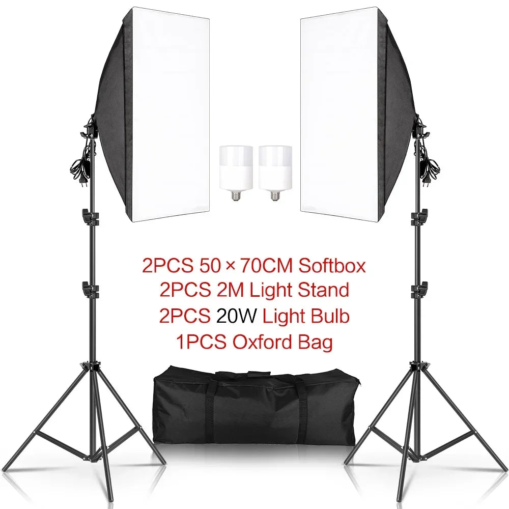 Photography 50x70CM Softbox Light Kits Professional Light System With E27 Photographic Bulbs Photo Studio Equipment