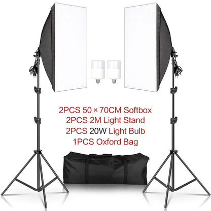 Photography 50x70CM Softbox Light Kits Professional Light System With E27 Photographic Bulbs Photo Studio Equipment